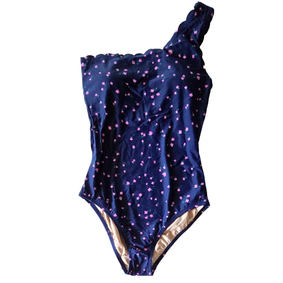 J.Crew Navy Scalloped One-Shoulder One-Piece Swimsuit, Various Sizes, NWT - Picture 4 of 11